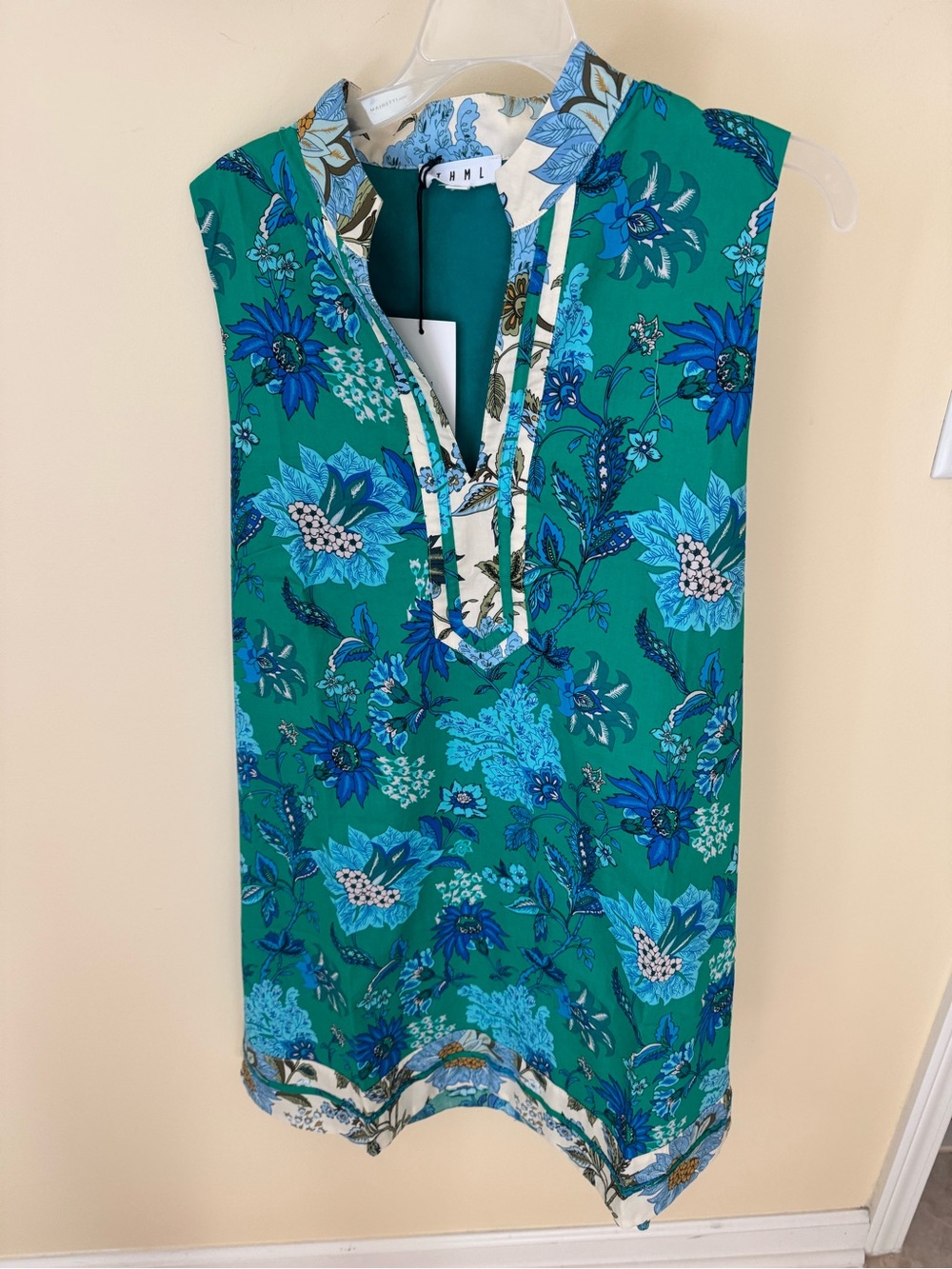 Green Floral Sleeveless V-Neck dress lined XL THML